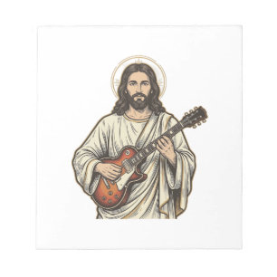 Vintage Sacred Guitarist Gravur Shirt Design_1 Notizblock