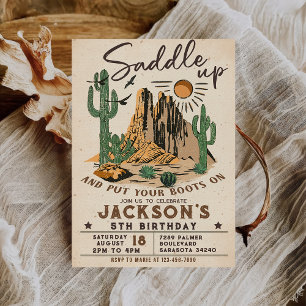 Vintage Saddle Up Western Rodeo Cowboy Geburtstag Einladung