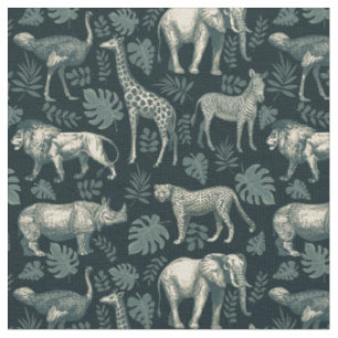 Vintage-Safari-afrikanische Tiere Stoff