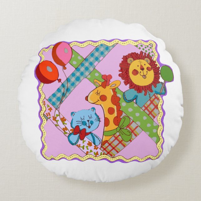 Vintage Safari-Tiere Rundkissen Rundes Kissen (Vorderseite)