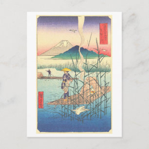 Vintage Sagami-Fluss und Berg Fuji Postkarte