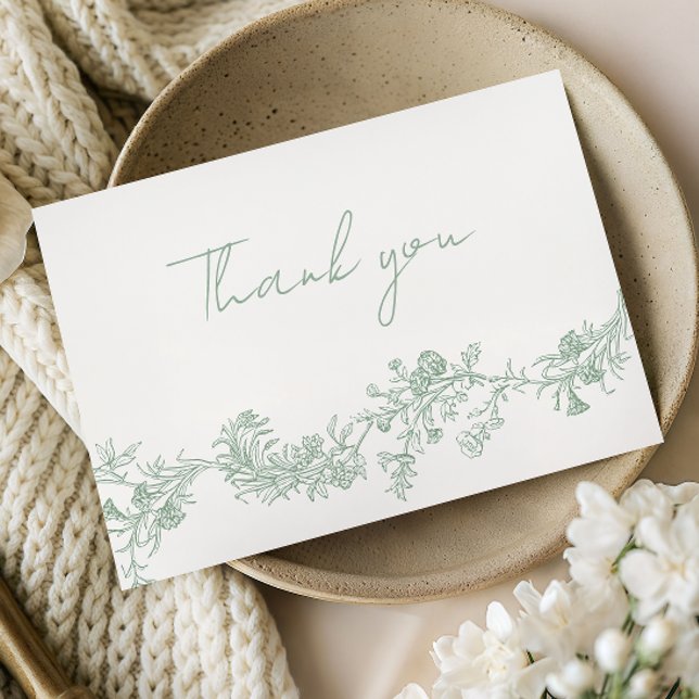 Vintage-Sage-Blumen-Hochzeit-Danke-Karte Dankeskarte (Von Creator hochgeladen)