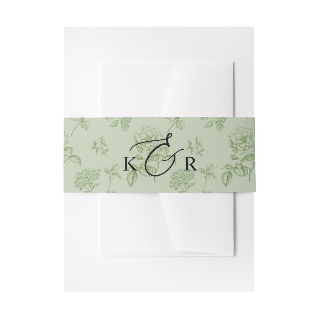 Vintage Sage Floral Modern Monogram Wedding Einladungsbanderole (Vorderseite Beispiel)