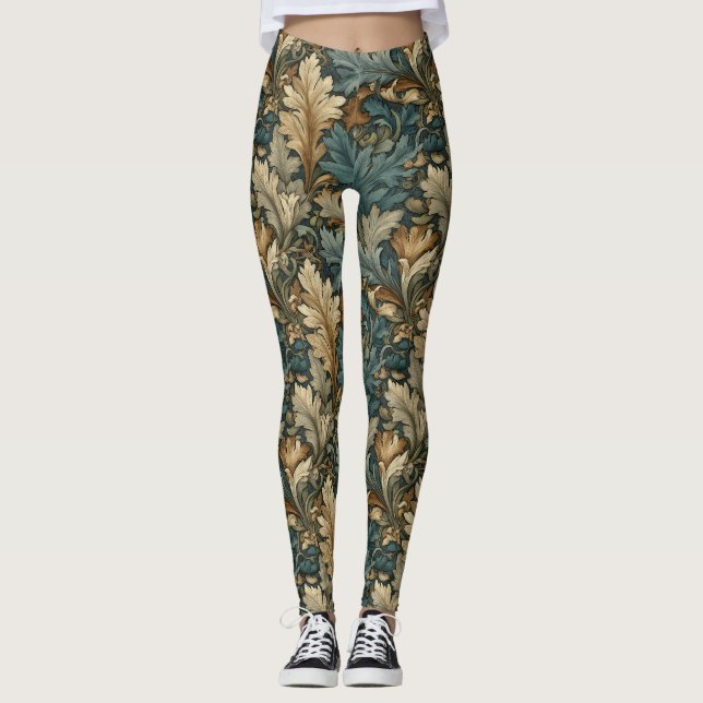 Vintage Sage Green Art Nouveau Leaf Botanical Leggings (Vorderseite)
