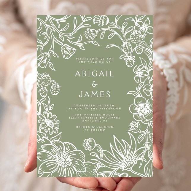 Vintage Sage Green Botanical Frame Wedding Einladung (Von Creator hochgeladen)