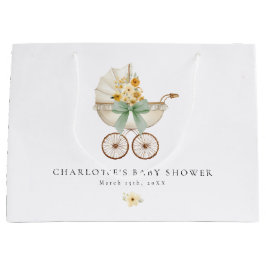 Vintage Sage Green Carriage Baby Shower Gift Bag Große Geschenktüte