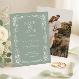 Vintage Sage Green Victorian Photo Wedding Save The Date