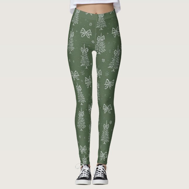 Vintage Sage Green Winter Toile Christmas (4) Leggings (Vorderseite)