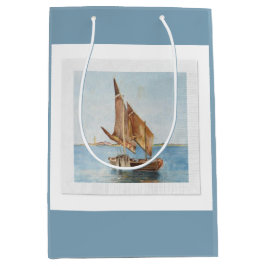 Vintage Sailboat Watercolor | Coastal Gift Bag Mittlere Geschenktüte