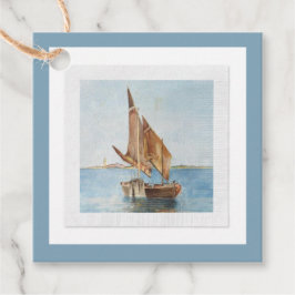 Vintage Sailboat Watercolor Coastal Water View Geschenkanhänger