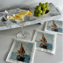 Vintage Sailboat Watercolor Coastal Water View Serviette