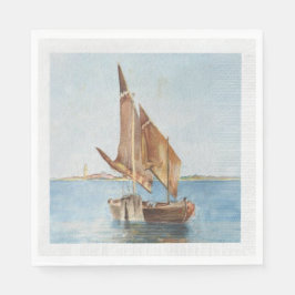 Vintage Sailboat Watercolor Coastal Water View Serviette