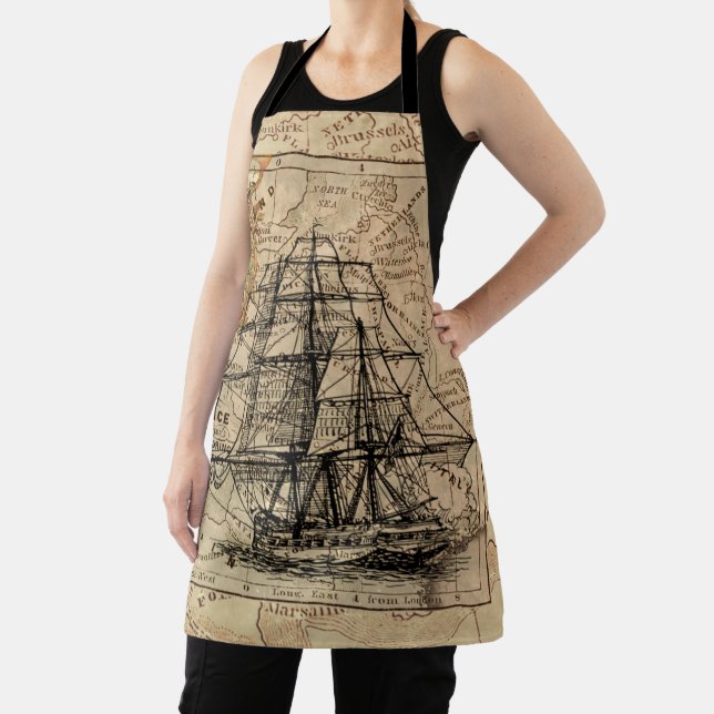 Vintage Sailing Ship and Old European Map Schürze (InSitu)