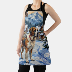 Vintage Saint Bernard Alpen-Weihnachtsgemälde Schürze