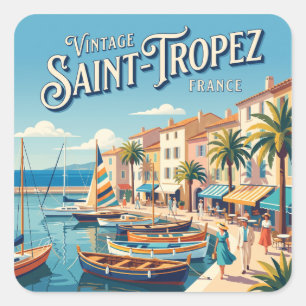Vintage Saint-Tropez Frankreich Quadratischer Aufkleber
