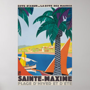 Vintage Sainte Maxime Reiseposter Druck, Französis Poster