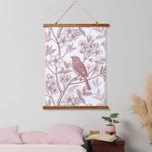 Vintage Sakura Cherry Blossom & Bird Ästhetik 1 Wandteppich Mit Holzrahmen