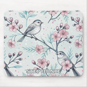 Vintage Sakura Cherry Blossom & Bird Ästhetik 4 Mousepad