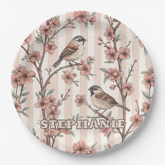 Vintage Sakura Cherry Blossom & Bird Ästhetik 6 Pappteller (Vorderseite)
