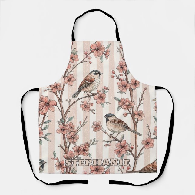 Vintage Sakura Cherry Blossom & Bird Ästhetik 6 Schürze (Vorderseite)