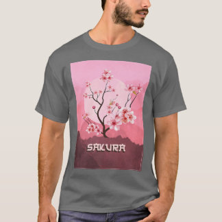 Vintage Sakura Kirschblüten Mond Japanische Grafik T-Shirt