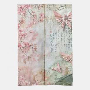 Vintage-Sakura-Schmetterlings-Collage Geschirrtuch