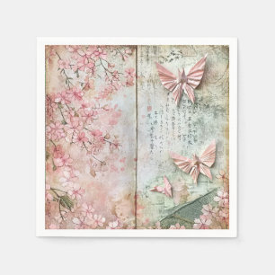 Vintage-Sakura-Schmetterlings-Collage Serviette
