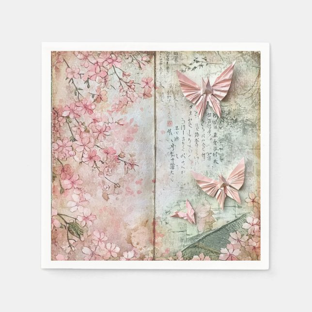 Vintage-Sakura-Schmetterlings-Collage Serviette (Vorderseite)