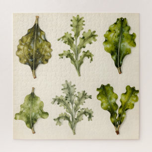 Vintage Salatblätter Botanisches Herbarium Grün Puzzle