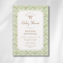 Vintage-Salbei-Blumen-Diagonale-Gold-Schleife-Baby