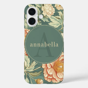 Vintage-Salbei-Blumen- William-Morris-Monogramm iPhone 16 Hülle
