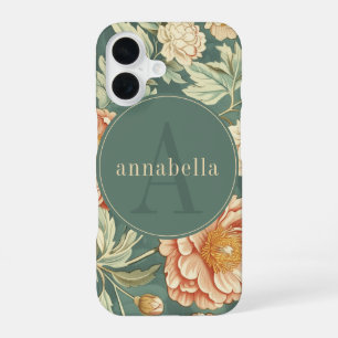 Vintage-Salbei-Blumen- William-Morris-Monogramm iPhone 16 Hülle