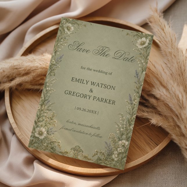 Vintage-Salbei-Blumenmuster Save The Date (Von Creator hochgeladen)
