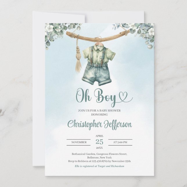 Vintage Salbei-Eukalyptus-Kinderkleidung Einladung