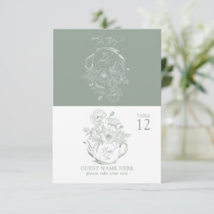 Vintage-Salbei-Grün-Botanische-Hochzeits-Tee-Platz RSVP Karte