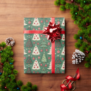 Vintage Salbei-Grün-Christbaum und -Schmuck Geschenkpapier