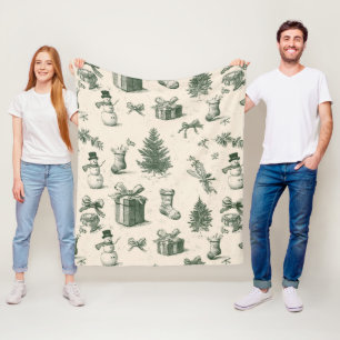 Vintage Salbei-Grün Winter-Toile-Weihnachten (2) Fleecedecke