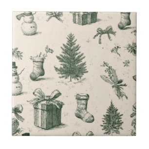 Vintage Salbei-Grün Winter-Toile-Weihnachten (2) Fliese