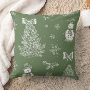 Vintage Salbei-Grün Winter-Toile-Weihnachten (3) Kissen