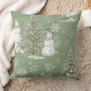 Vintage Salbei-Grün Winter-Toile-Weihnachten (5) Kissen