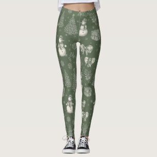 Vintage Salbei-Grün Winter-Toile-Weihnachten (5) Leggings