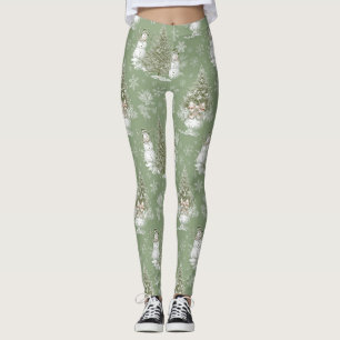 Vintage Salbei-Grün Winter-Toile-Weihnachten (6) Leggings