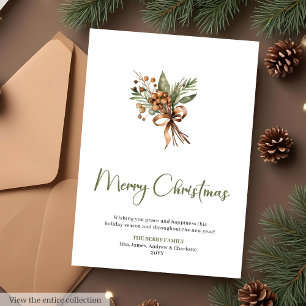 Vintage-Salbei-Terrakotta-Minimalist-Weihnachtskar Feiertagskarte