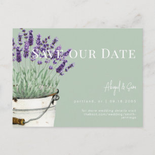 Vintage-Salbei- und Lavendel-Hochzeit - Rettet uns Postkarte