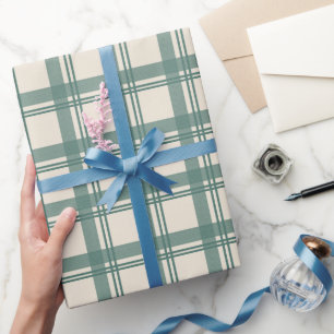 Vintage Salbeigrün Creme Tartan Karo Weihnachten Geschenkpapier