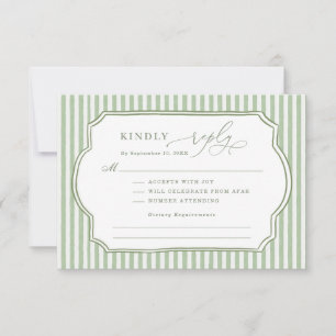 Vintage Salbeigrün gestreifte Hochzeits-RSVP Karte