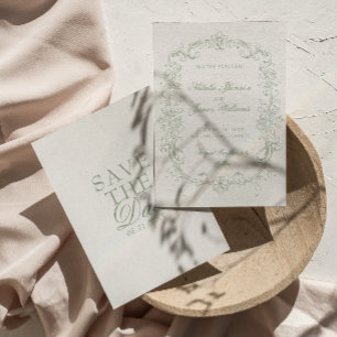 Vintage Salbeigrün Old Money Retro Hochzeit Save The Date