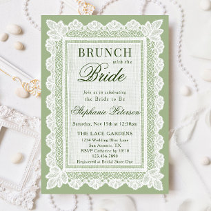 Vintage Salbeigrün Weiße Spitze Brautparty-Brunch Einladung