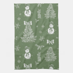 Vintage Salbeigrün Winter Toile Weihnachten (3) Geschirrtuch