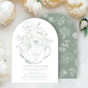 Vintage Salbeigrüne Botanische Hochzeitstee-Einlad Einladung